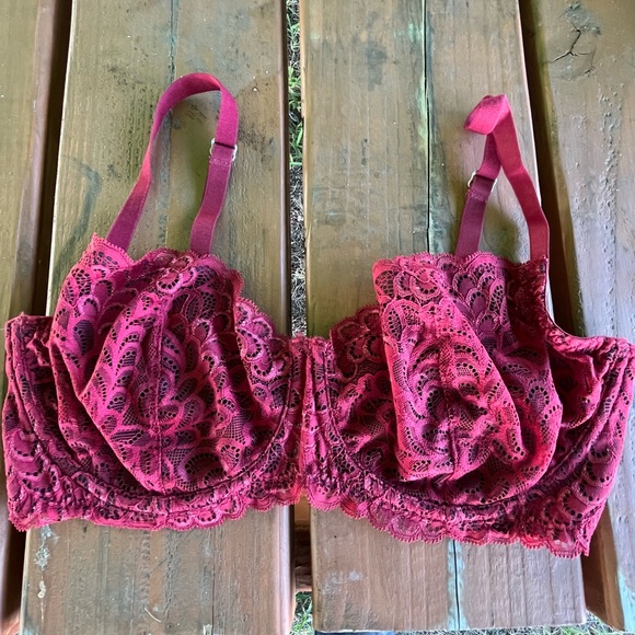 BEZIER  DARK RED LACE BRA NO PADDING, 34D - Picture 1 of 6